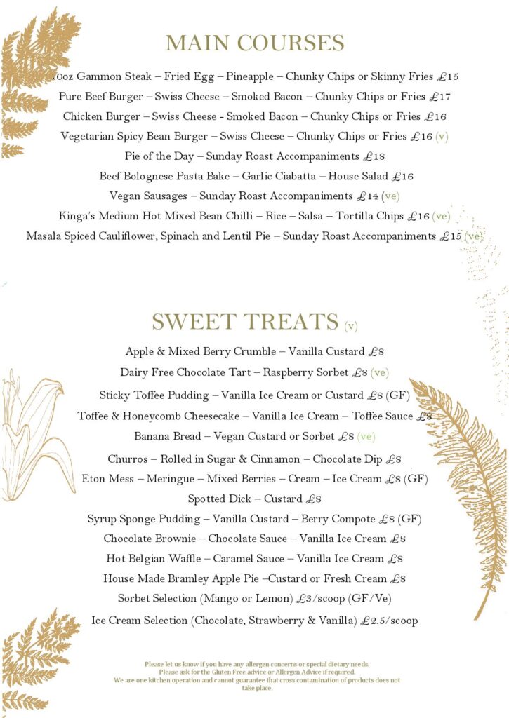 Traditional Pub Sunday Roasts and homemade desserts Menu at the Cowper Arms, digswell near Welwyn Garden City in Hertfordshire